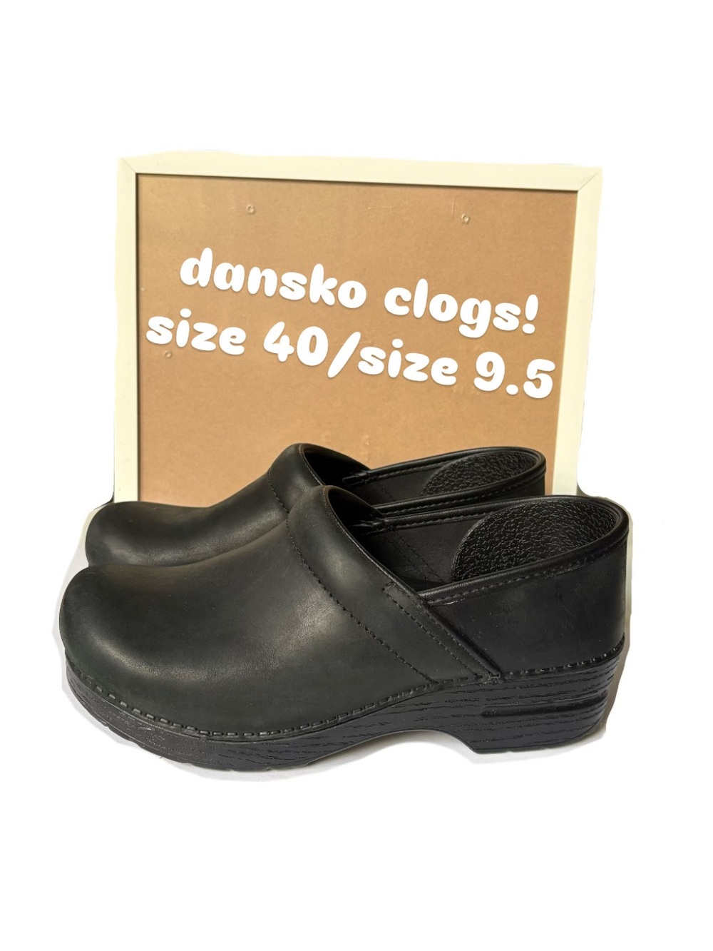 Dansko Black Leather Slip-On Clogs